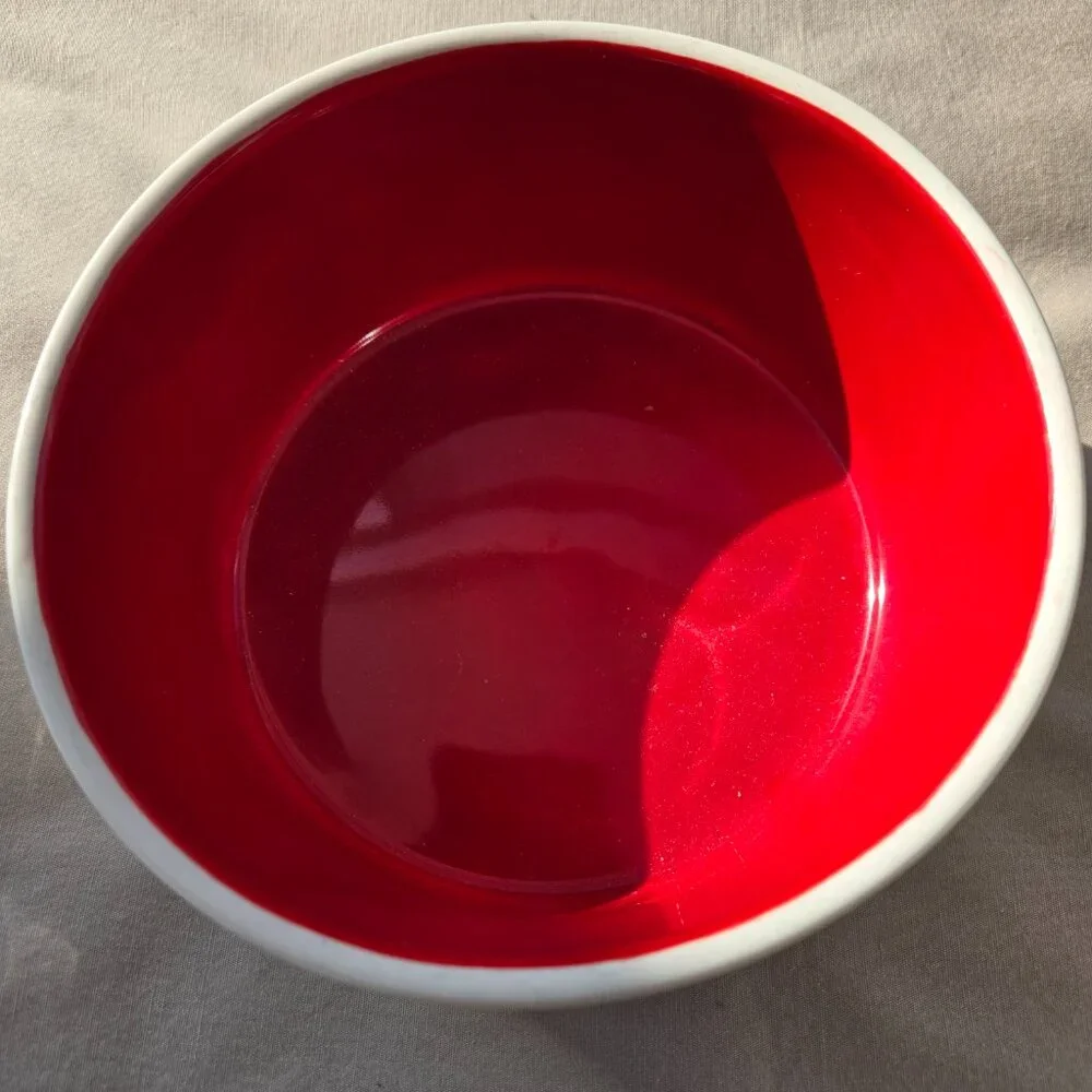 Rae Dunn WOOF Dog Bowl Red Inside Large Letters